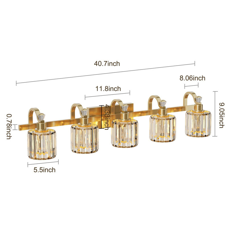 Mercer41 Crystal Gold Bathroom Vanity Light 5 Light | Wayfair